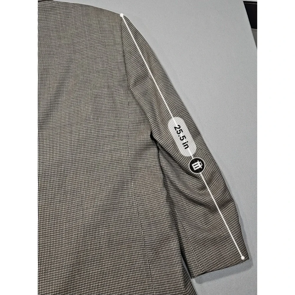 Perry Ellis Portfolio VTG 3-Button Wool Blazer Jacket Micro Check Tan Sz 43R